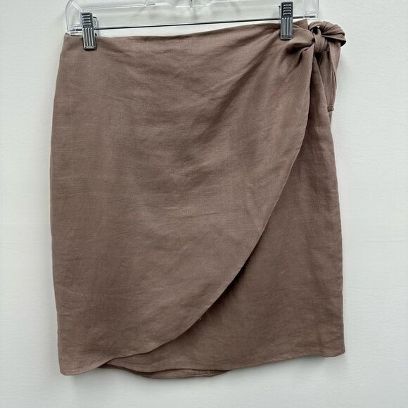 Vintage 90's Mauve 100% Linen Wrap Skirt Short Size S - Picture 6 of 10